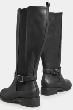 Wide & Extra Wide Fit Faux Leather Buckle Knee High Boots