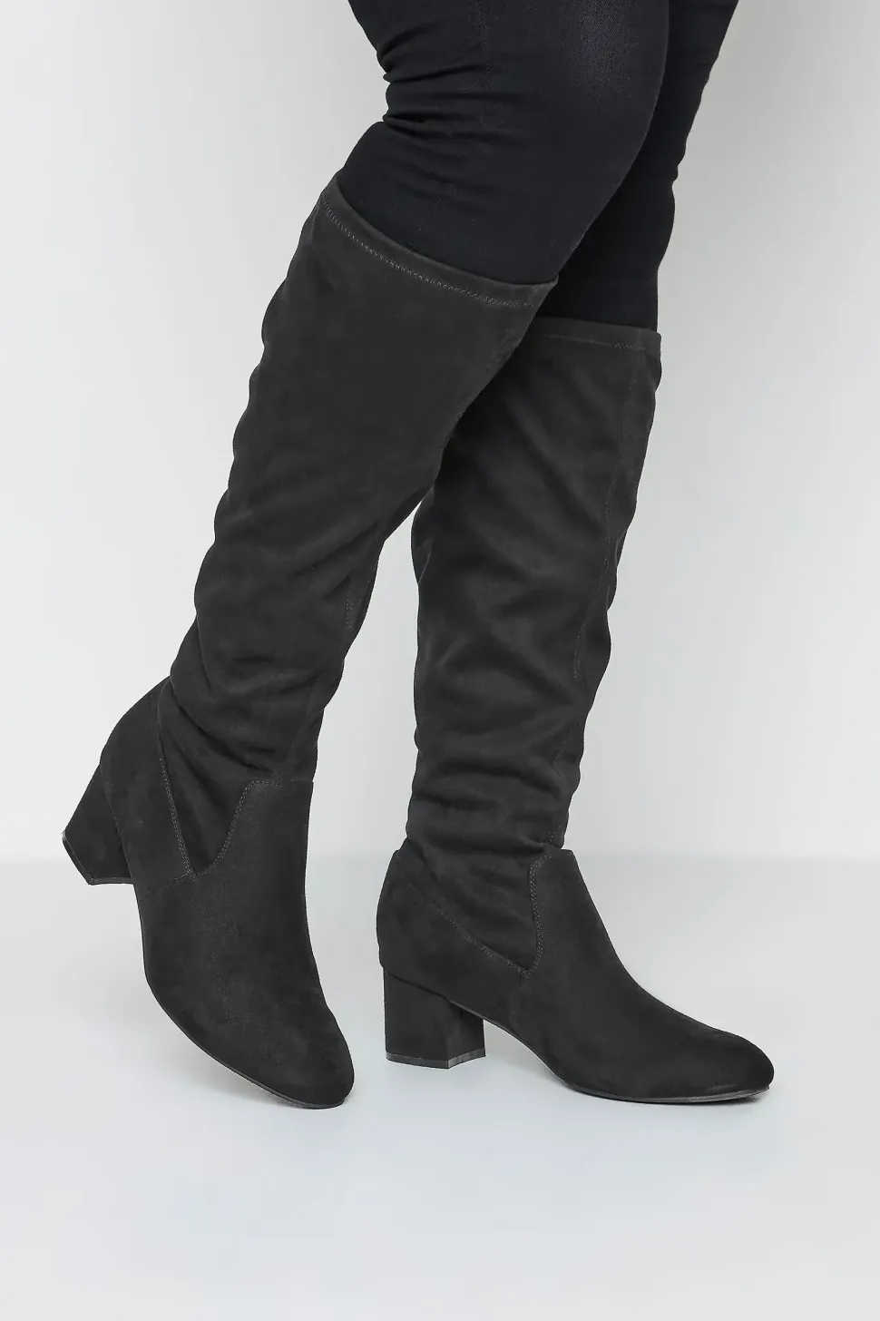 Wide & Extra Wide Fit Faux Suede Stretch Back Knee High Boots