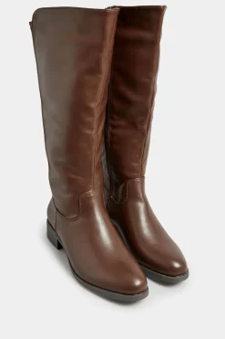 Wide & Extra Wide Fit PU Stretch Heeled Knee High Boots