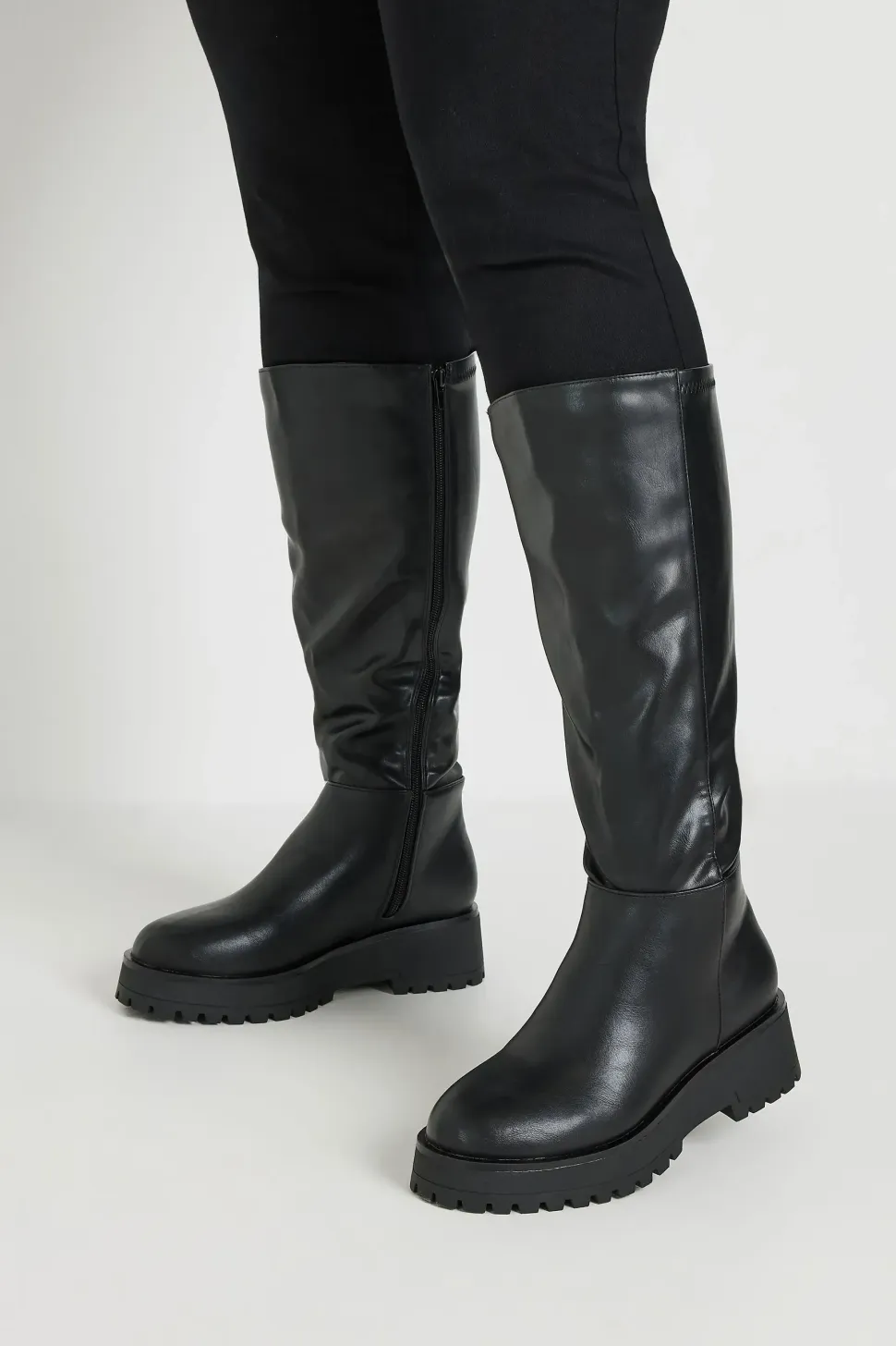 Wide Fit & Extra Wide Fit Faux Leather Chunky Knee High Boots