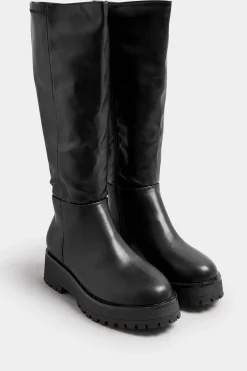 Wide Fit & Extra Wide Fit Faux Leather Chunky Knee High Boots