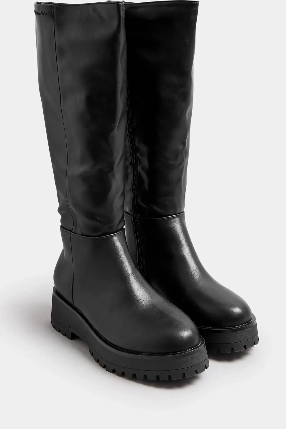 Wide Fit & Extra Wide Fit Faux Leather Chunky Knee High Boots