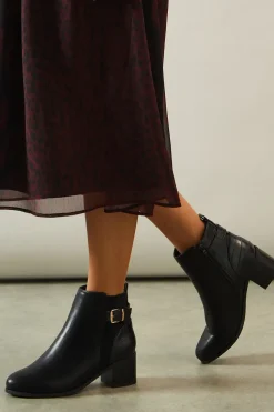 Wide Fit Apple Buckle Detail Mid Heel Ankle Boots