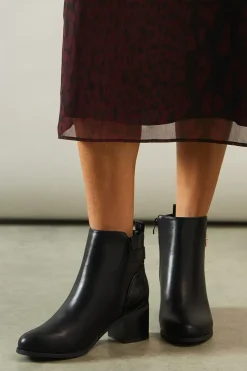 Wide Fit Apple Buckle Detail Mid Heel Ankle Boots