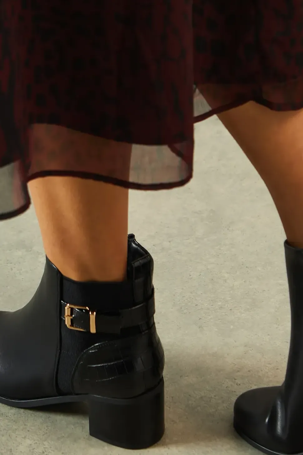 Wide Fit Apple Buckle Detail Mid Heel Ankle Boots