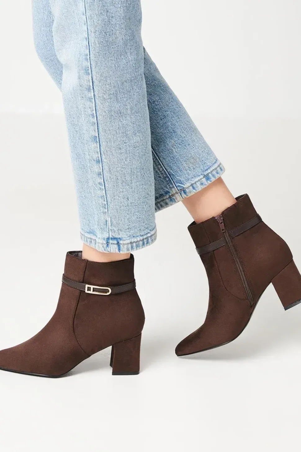 Wide Fit Ava Pointed High Block Heel Ankle Boots