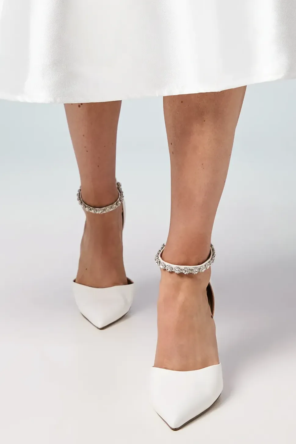 Wide Fit Bridal Faux Leather Tatiana Jewelled Anklet High Stiletto Court Shoes