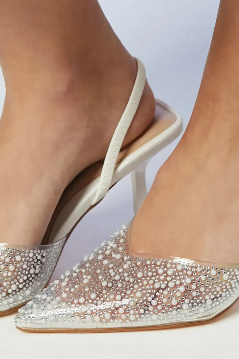 Wide Fit Bridal Tilly Diamante And Pearl Sling Back Pointed Court Shoes