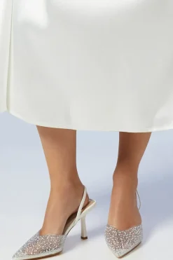 Wide Fit Bridal Tilly Diamante And Pearl Sling Back Pointed Court Shoes