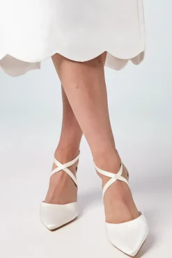 Wide Fit Bridal Treat Satin Cross Strap Pointed Block Heel Court Shoes