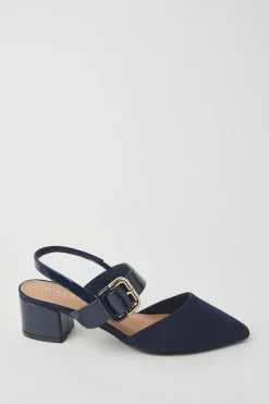 Wide Fit Darby Two Part Slingback Buckle Detail Court Shoes