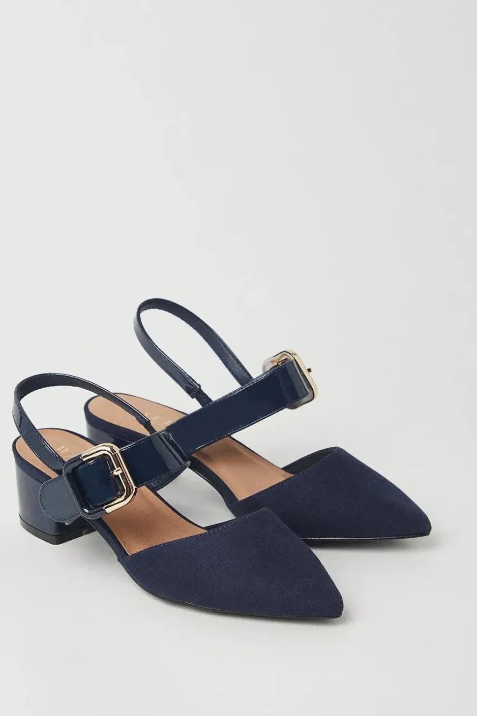 Wide Fit Darby Two Part Slingback Buckle Detail Court Shoes