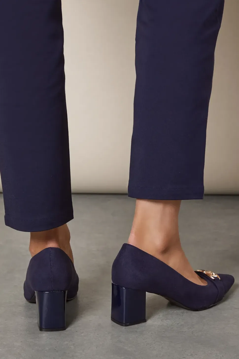 Wide Fit Darcy Pointed Trim Detail Block Heel Court