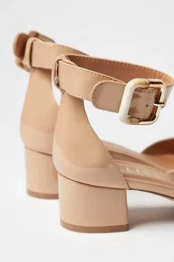 Wide Fit Derby Buckle Detail Medium Block Heel Pointed Court Shoes
