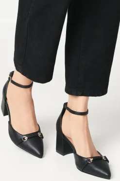 Wide Fit Dolly Snaffle Detail Medium Block Heel Court Shoes