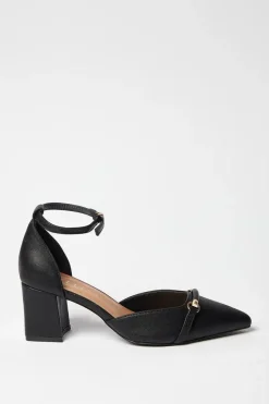 Wide Fit Dolly Snaffle Detail Medium Block Heel Court Shoes