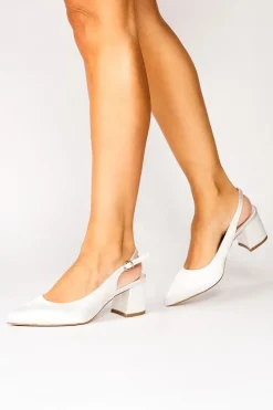 Wide Fit Dyeable Satin 'Bessy' Mid Block Heel Sling Back Court Shoe