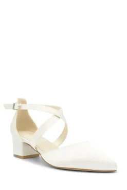 Wide Fit Dyeable Satin  'Blanche' Mid Block Heel Court Shoes