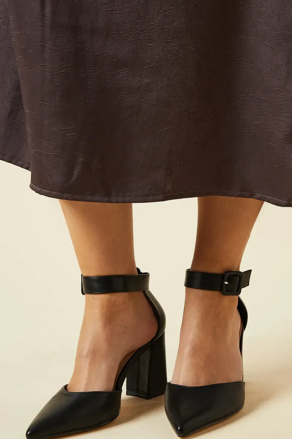 Wide Fit Echo Buckle Detail Ankle Strap Pointed Court Shoes