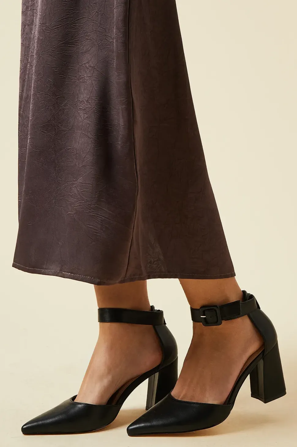 Wide Fit Echo Buckle Detail Ankle Strap Pointed Court Shoes