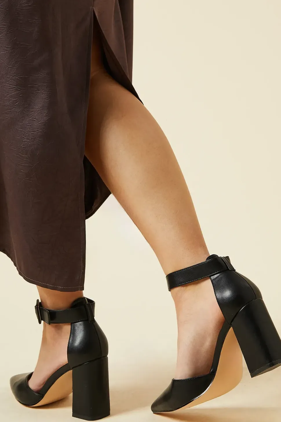 Wide Fit Echo Buckle Detail Ankle Strap Pointed Court Shoes