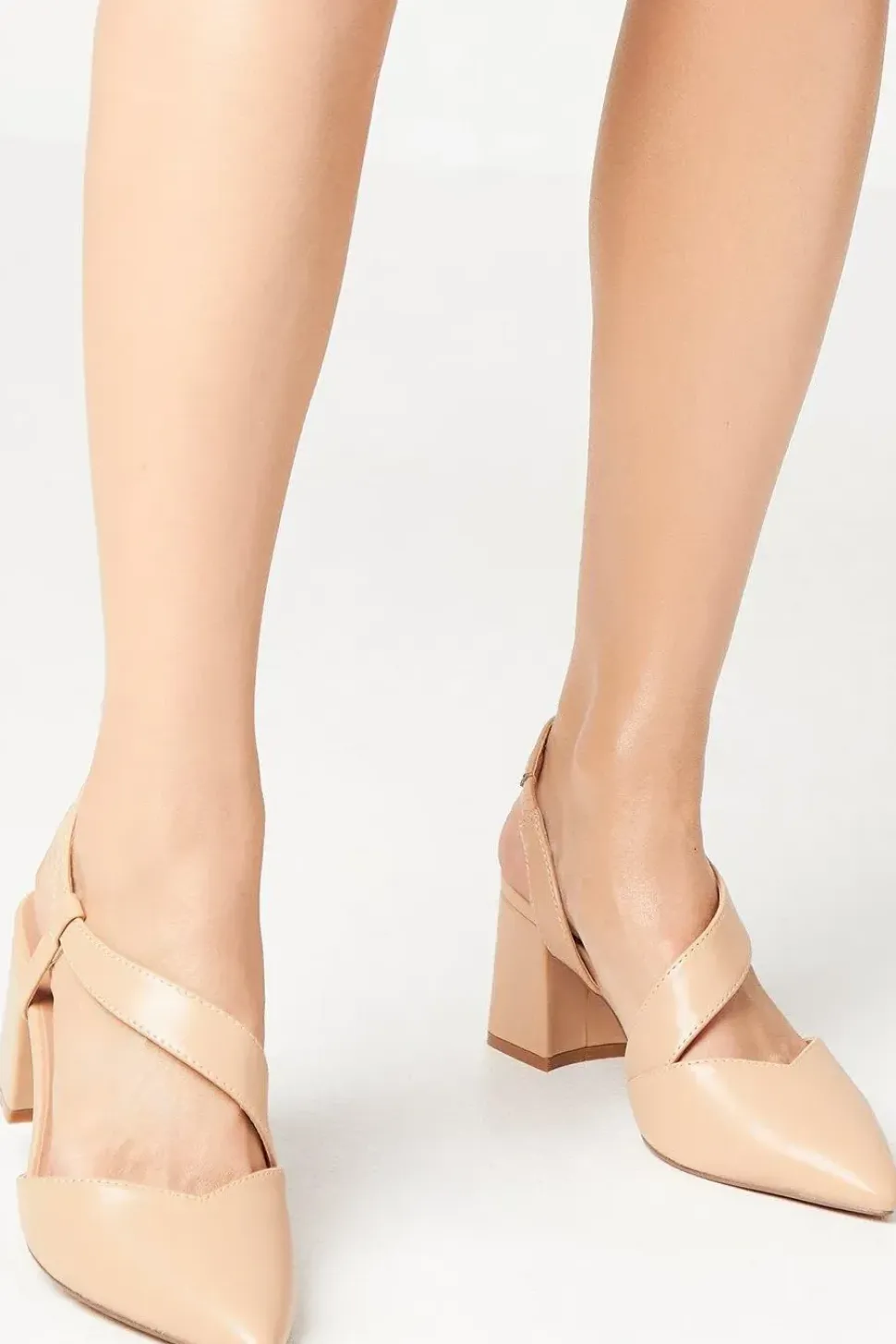 Wide Fit Eve Asymmetric Strap Block Heel Pointed Court Shoes