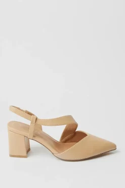 Wide Fit Eve Asymmetric Strap Block Heel Pointed Court Shoes