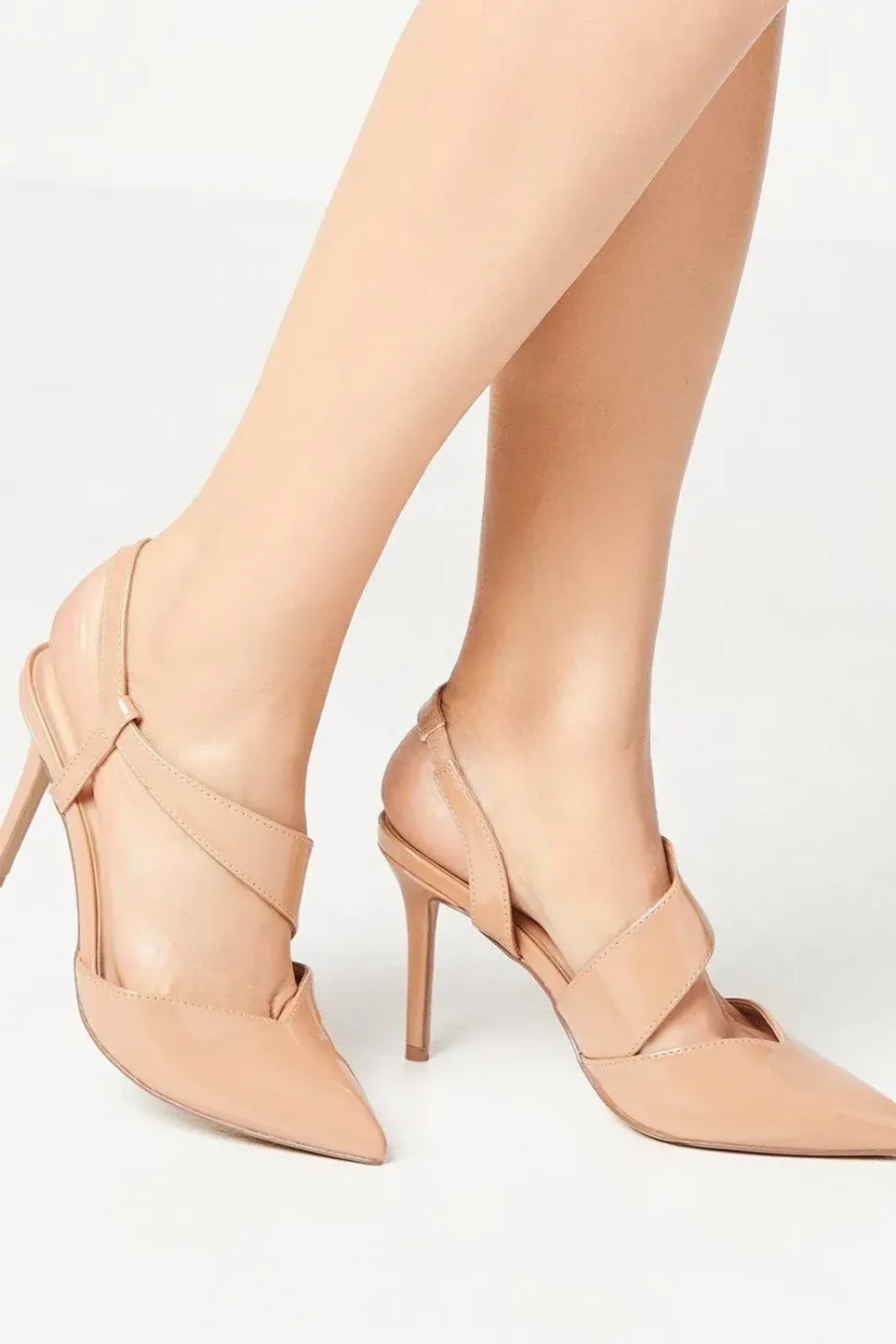 Wide Fit Evie Asymmetric Strap Detail Pointed Court Shoes