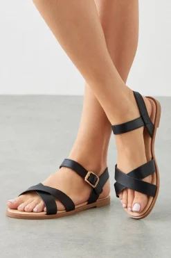 Wide Fit Florence  Faux Leather Cross Strap Flat Sandals