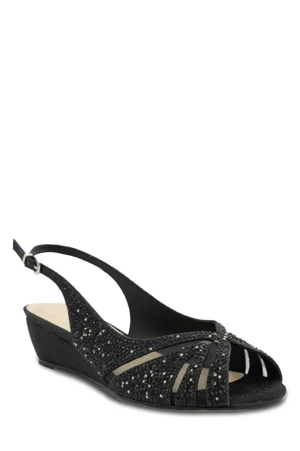 Wide Fit Glitter 'Jocelyn' Sling back Wedge Sandal