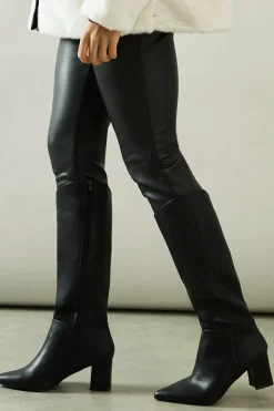 Wide Fit Halo Pointed High Block Heel Knee Boots