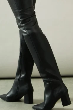 Wide Fit Halo Pointed High Block Heel Knee Boots