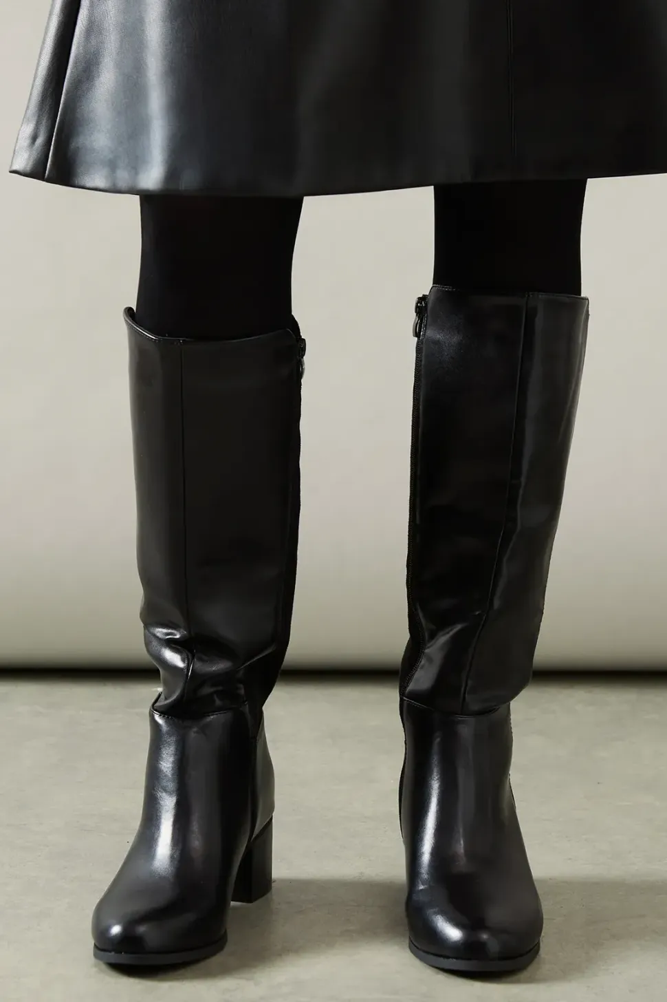 Wide Fit Haver Back Stretch Mid Block Heel Knee Boots