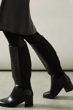 Wide Fit Haver Back Stretch Mid Block Heel Knee Boots