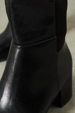 Wide Fit Haver Back Stretch Mid Block Heel Knee Boots