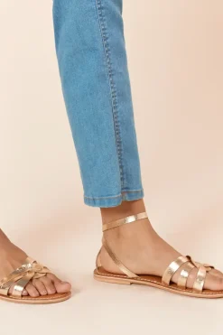 Wide Fit Jaleesa Leather Woven Flat Sandals