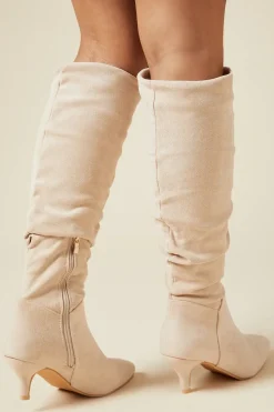 Wide Fit Khloe Knee High Low Heel Ruched Boots