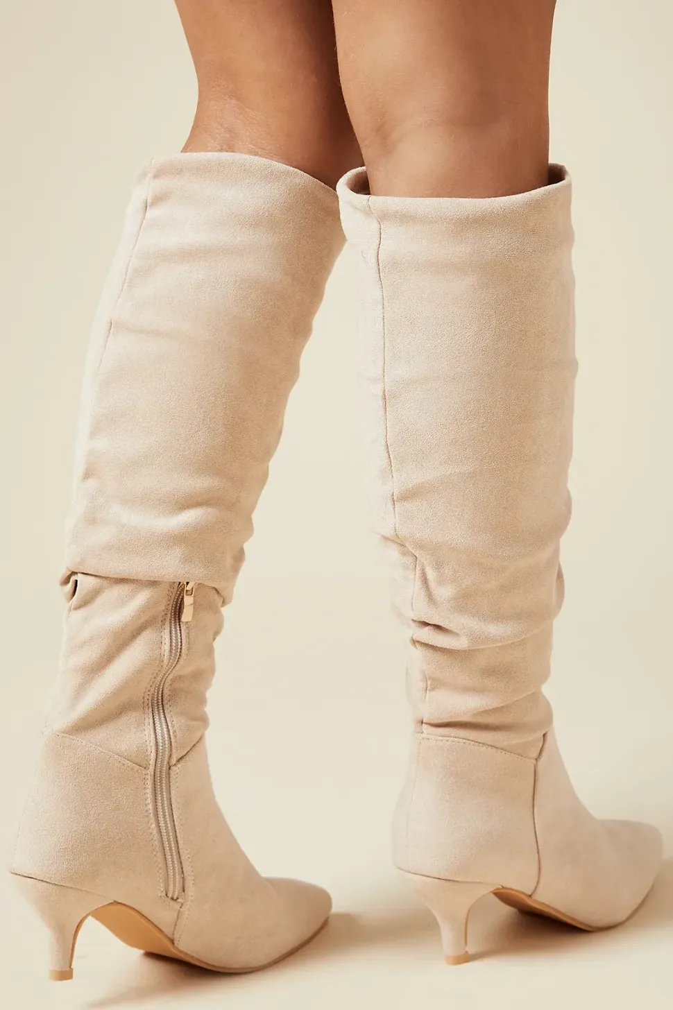 Wide Fit Khloe Knee High Low Heel Ruched Boots