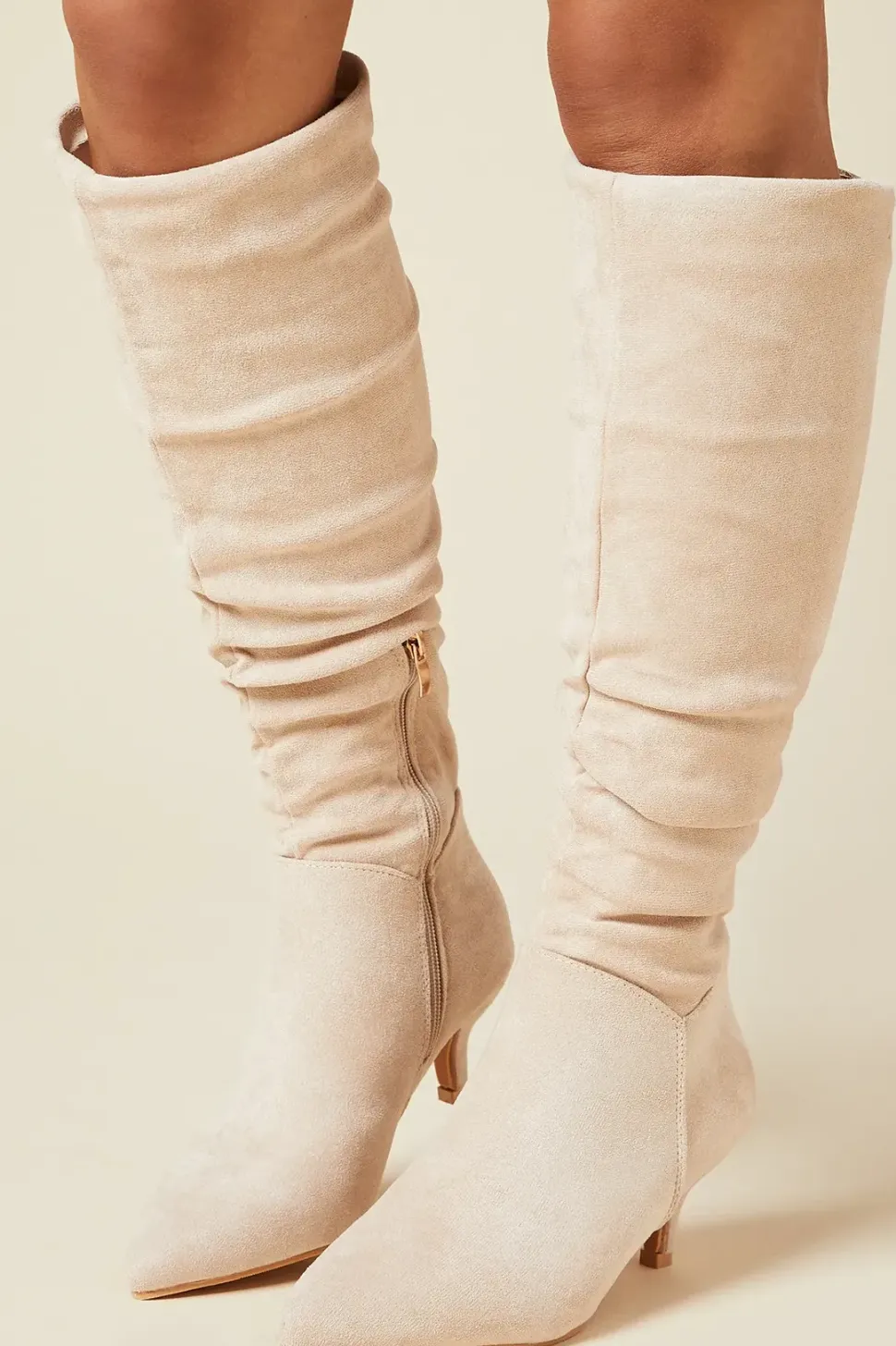 Wide Fit Khloe Knee High Low Heel Ruched Boots