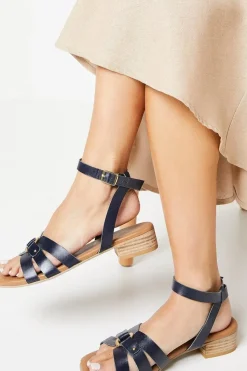 Wide Fit Leather Comfort Saskia Metal Detail Low Heeled Sandals