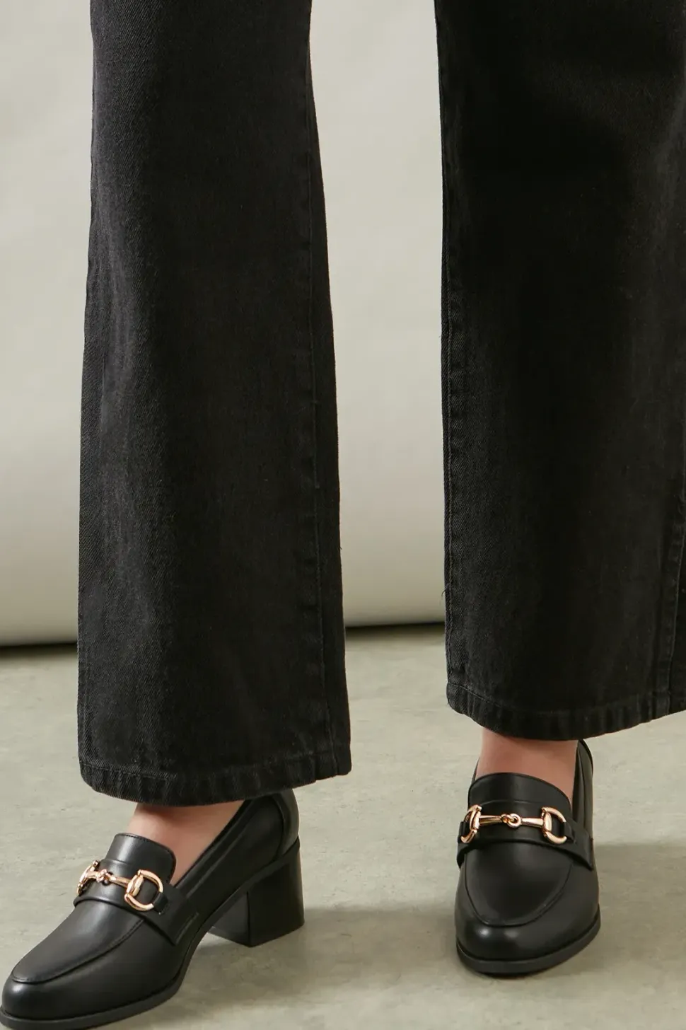 Wide Fit Lydia Snaffle Trim Apron Front Medium Heeled Loafers