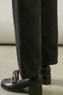 Wide Fit Lydia Snaffle Trim Apron Front Medium Heeled Loafers