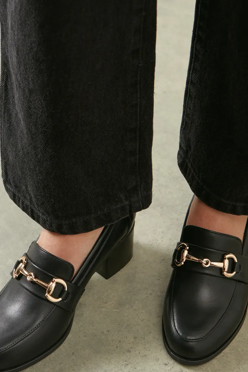 Wide Fit Lydia Snaffle Trim Apron Front Medium Heeled Loafers