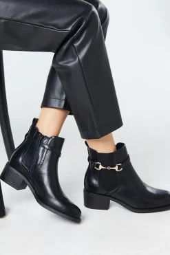 Wide Fit Orelia Faux Leather Snaffle Detail Chelsea Ankle Boot