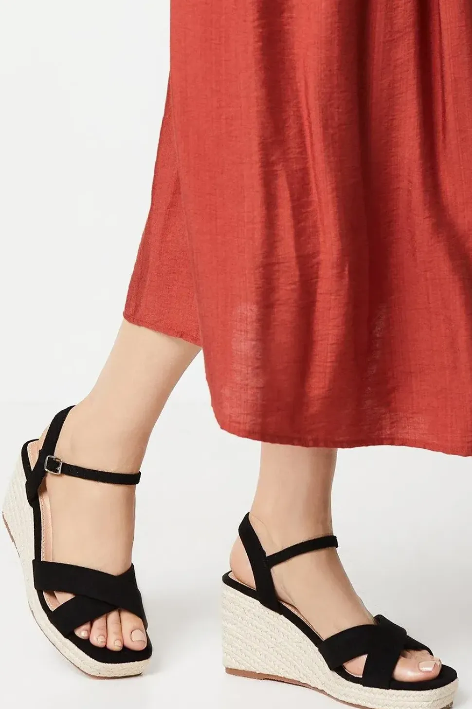 Wide Fit Rose Cross Strap Wedges