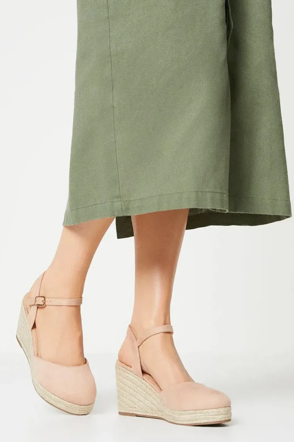 Wide Fit Rumor Faux Suede Closed Toe Espadrille Wedge Sandals