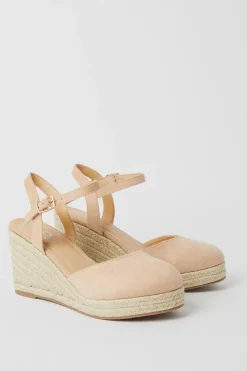 Wide Fit Rumor Faux Suede Closed Toe Espadrille Wedge Sandals