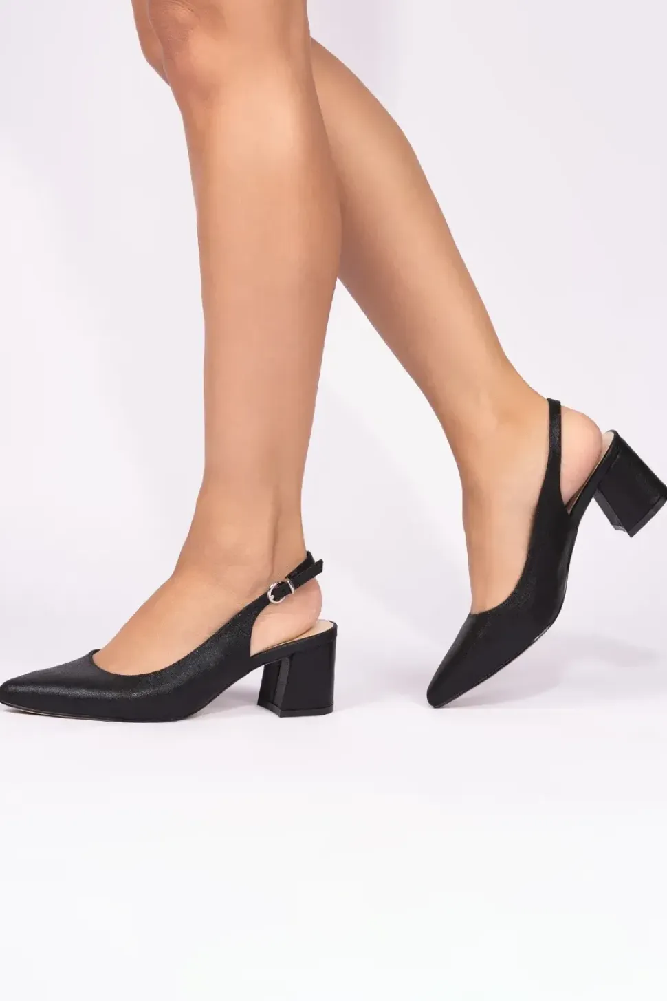 Wide Fit Shimmer 'Flynn' Mid Block Heel Sling Back Court Shoe