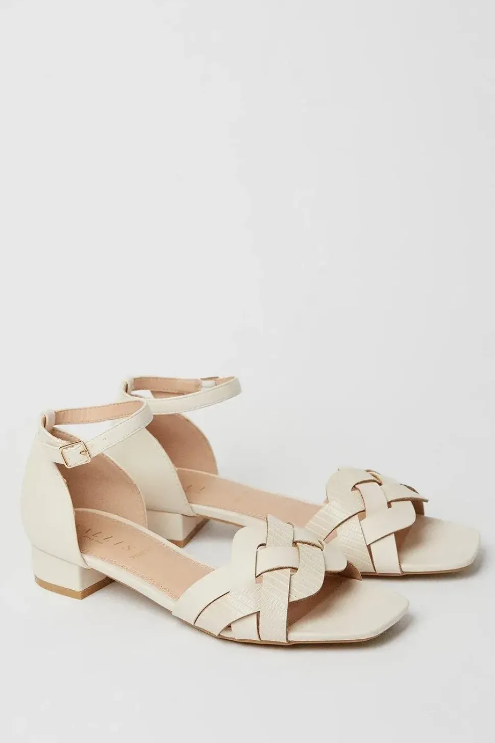 Wide Fit Sonia Woven Mixed Material Low Block Heeled Sandals
