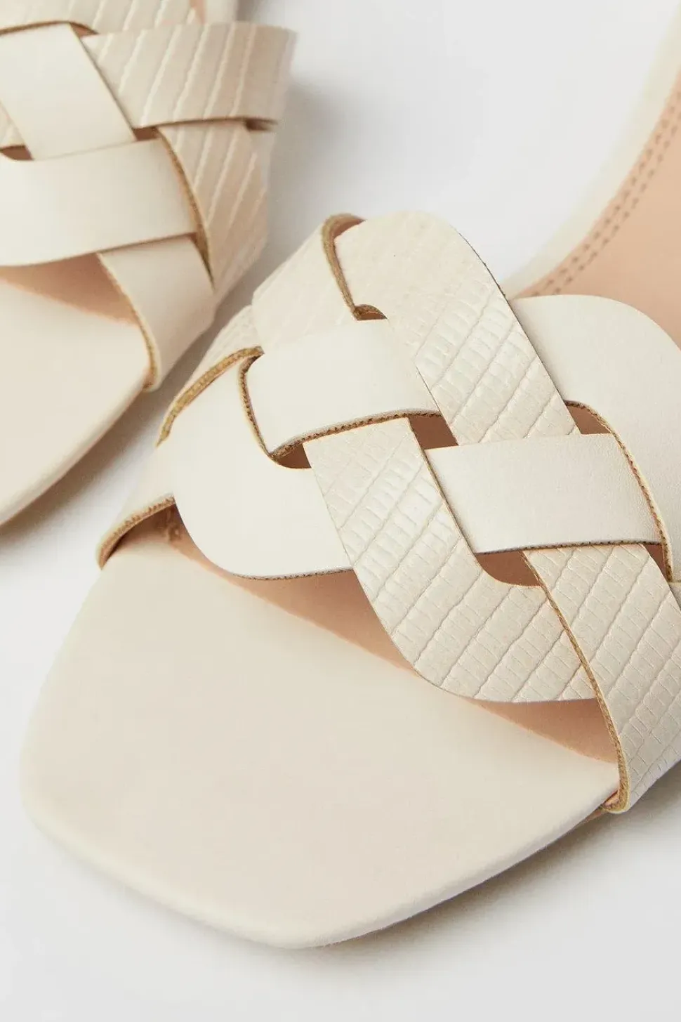 Wide Fit Sonia Woven Mixed Material Low Block Heeled Sandals